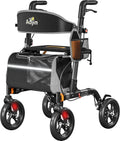 Walkers for Seniors, Rollator Walker with Seat, 350 lb Weight Capacity, 18' Big Seat, 8' All-Terrain Wheels, 6-Level Adjustable Height, Lightweight Aluminum Frame Rollator Walkers for Seniors (Gray)