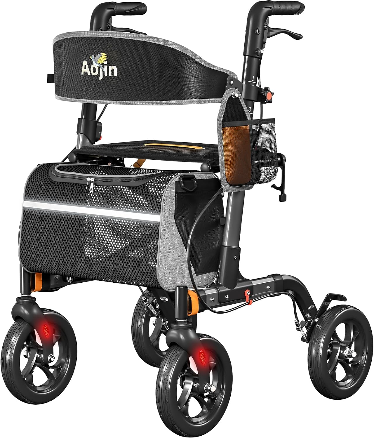 Walkers for Seniors, Rollator Walker with Seat, 350 lb Weight Capacity, 18' Big Seat, 8' All-Terrain Wheels, 6-Level Adjustable Height, Lightweight Aluminum Frame Rollator Walkers for Seniors (Gray)