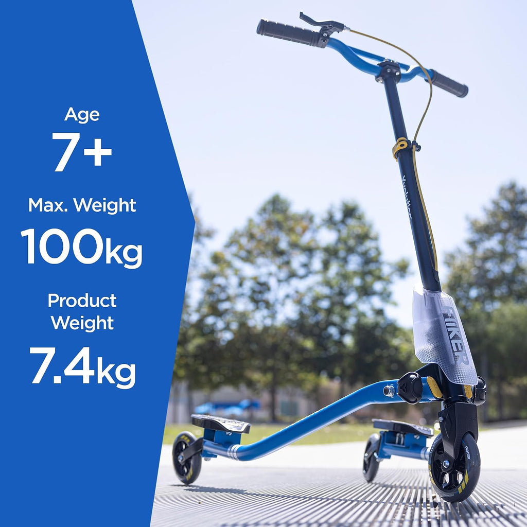 Yvolution Fliker Pro Kids Drift Scooter, Adjustable Handlebar in 3 Heights, 3 Wheels, for Boys and Girls Age 7+ Years Old, Max User Weight 220lbs/100kg