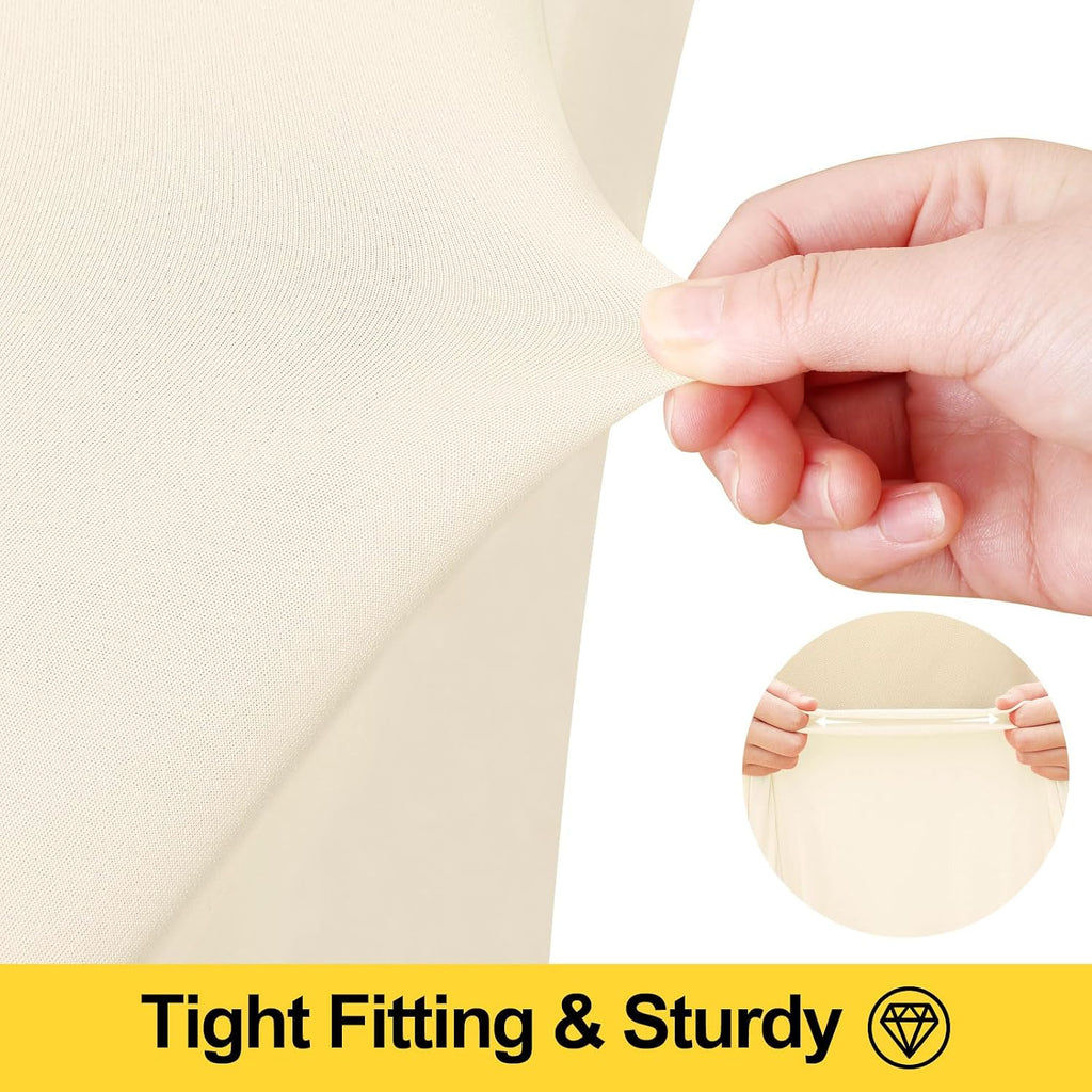 Smiry Spandex Tablecloth 6 Pack, Elastic Fitted Stretch Tablecloth for 8FT Rectangle Tables, Waterproof Washable Table Cover Skirt for Wedding, Banquet & Parties (Beige, 96Lx30Wx30H Inch)