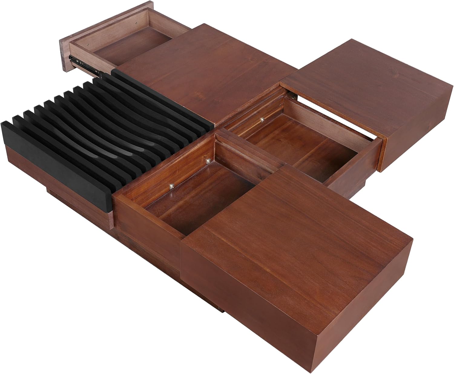 Merax 35'' Square Acacia Wood Coffee Table with Sliding Top & Ample Storage, Vintage and Sturdy, Natural Grain Patterns for Living Room Apartment, Brown+Black