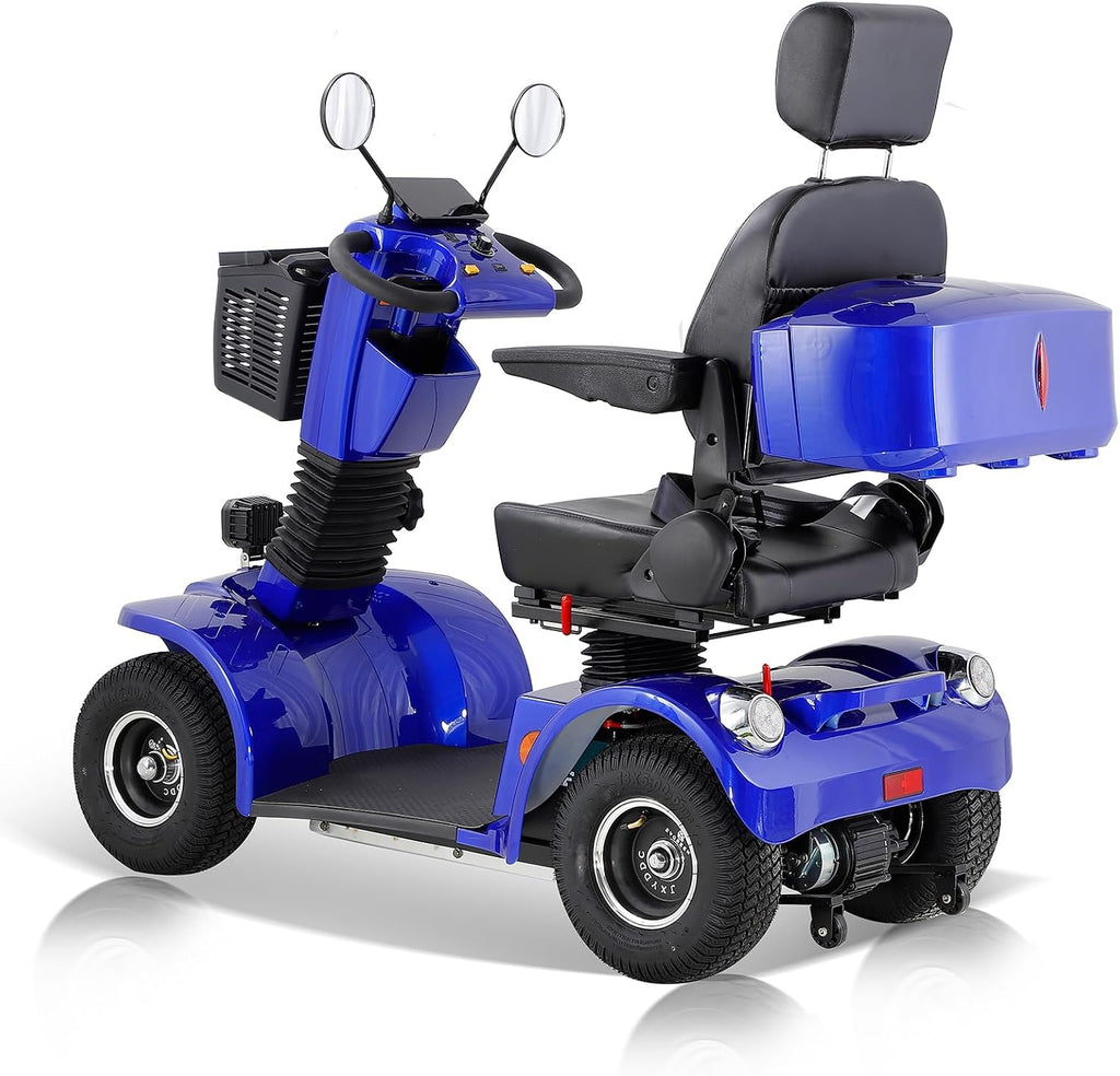 Mobility Scooters for Seniors & Adults 400 Lb Weight Foldable,Heavy Duty Powered Scooter with Electromagnetic Brake,Portable All-Terrain Disability Mobile Electric Wheelchair,Storage Box,Blue