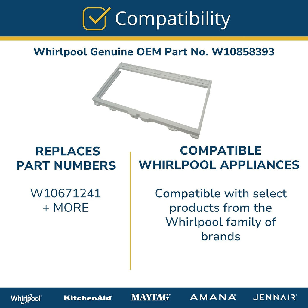Whirlpool W10858393 Genuine OEM Refrigerator Crisper Drawer Shelf Frame Replacement Part - Replaces W10671241