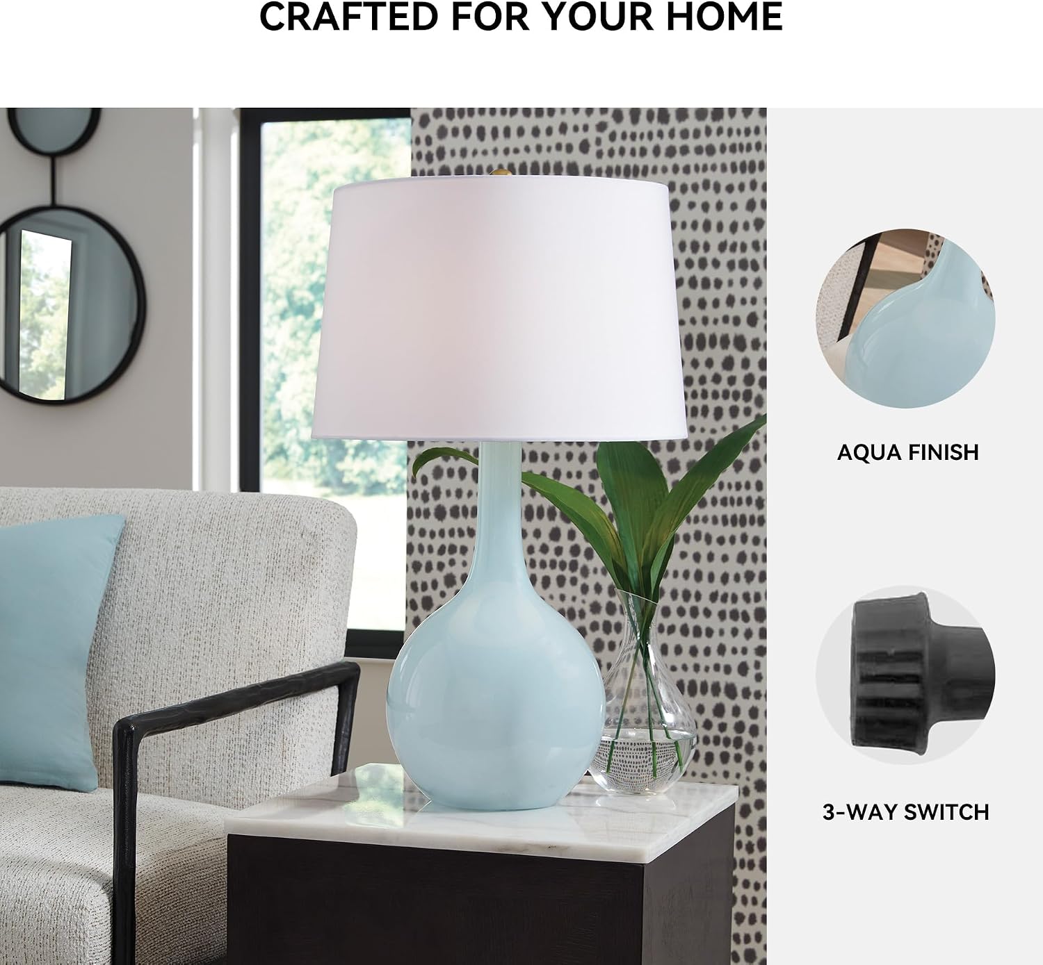 Signature Design by Ashley Rylanton Coastal Glass Table Lamp with 3-Way Switch, Light Blue