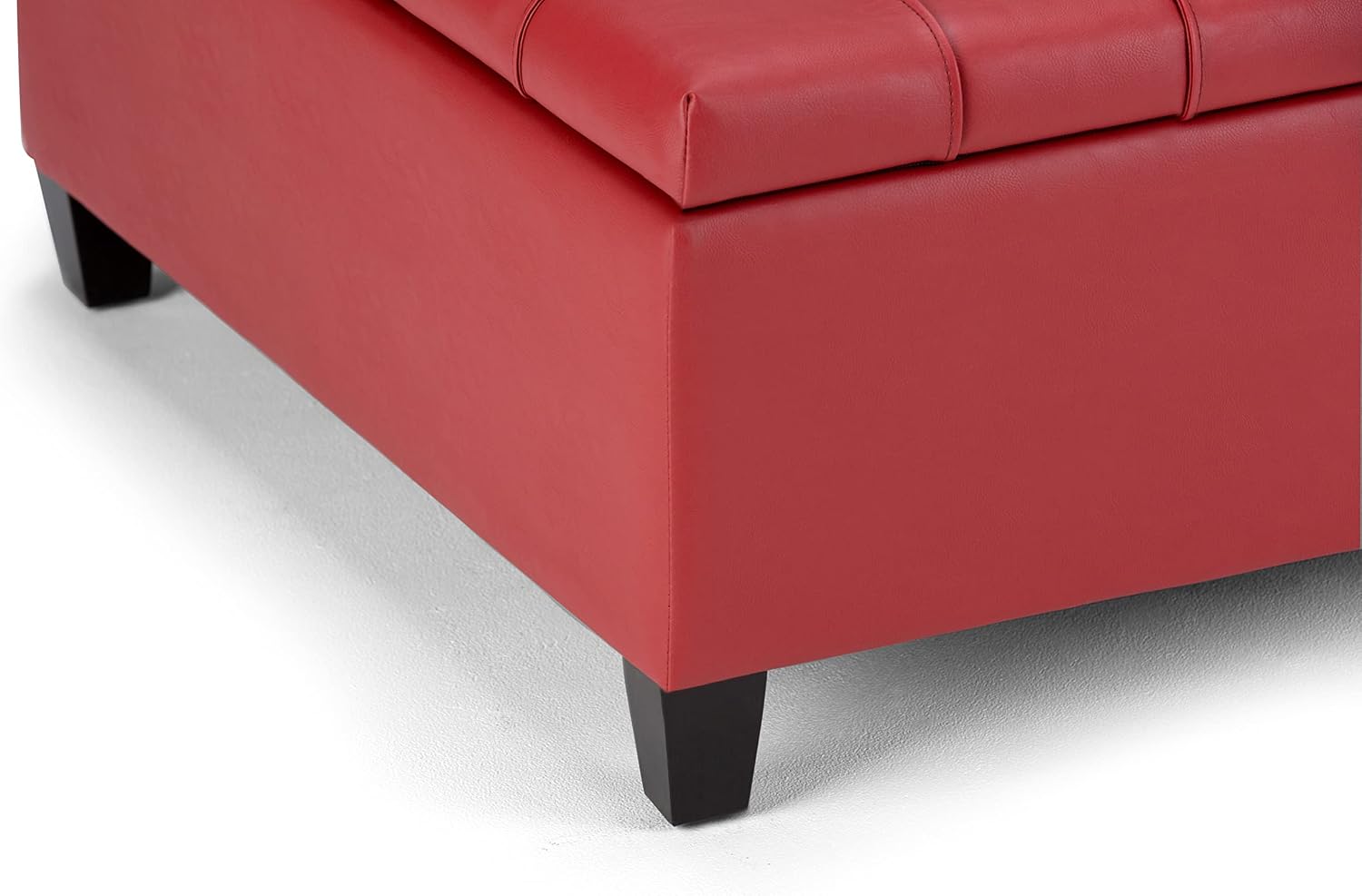 SIMPLIHOME Harrison Coffee Table Storage Ottoman - 36 inch Wide Upholstered Vegan Leather Square Lift-Top Ottoman in Crimson Red, Transitional Ottoman for Living Room with Hidden Storage