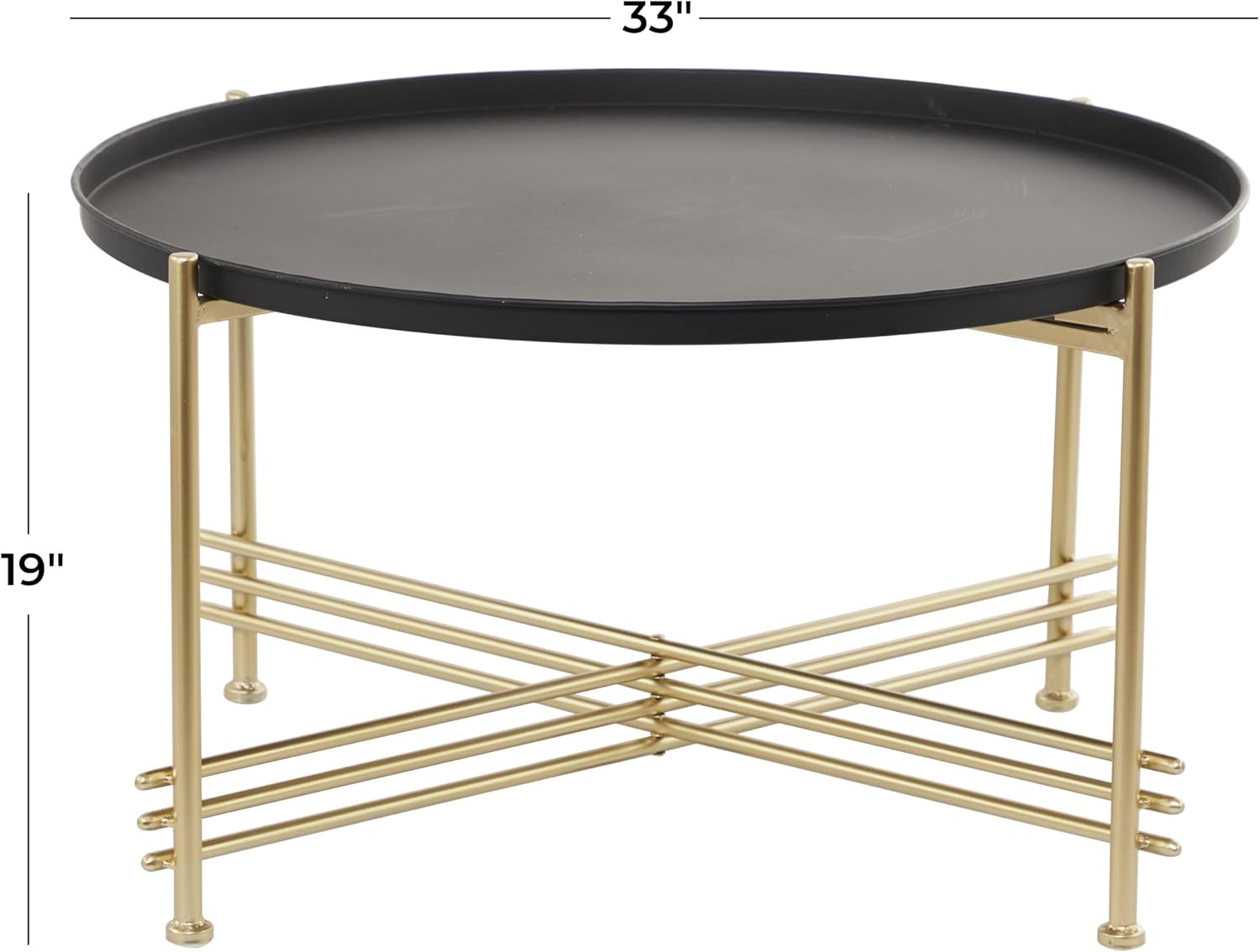 Deco 79 Metal Living Room Coffee Table Tray Top Table with Gold X-Shaped Base, Center Table 33' x 33' x 19', Black