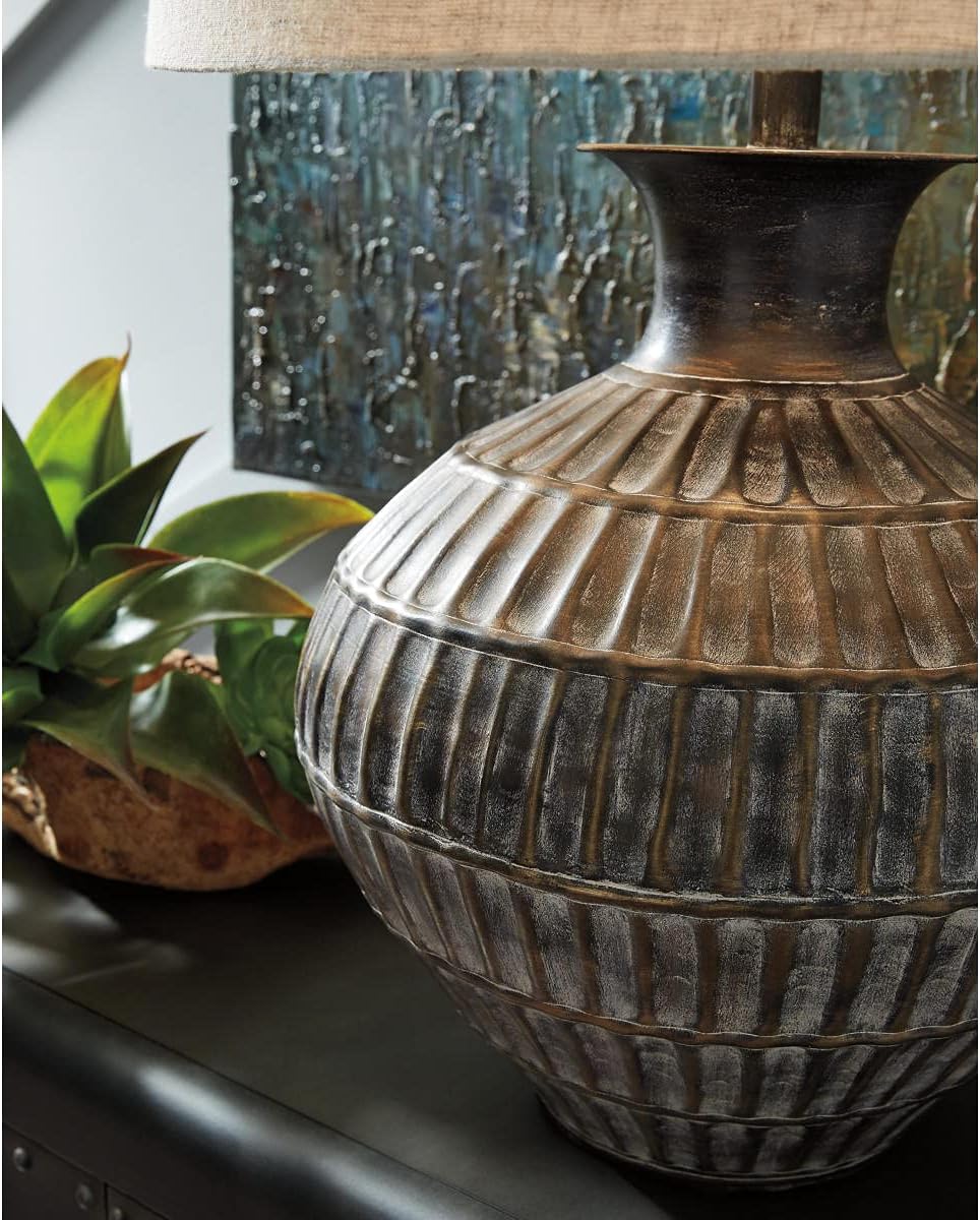 Signature Design by Ashley Magan 285.' Textured Bronze Metal Table Lamp, Antique Brown Finish