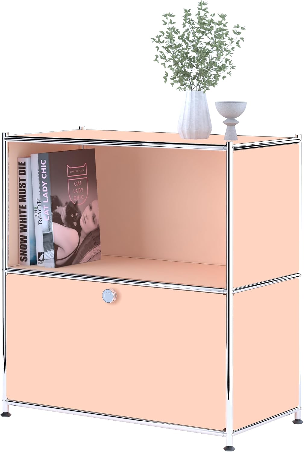 32.5-Inch Flip-Top Storage Cabinet with Detachable Wheels, Metal Side Table and Small Sideboard Cabinet for Living Room, Bedroom, Office, Orange