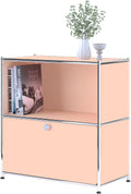 32.5-Inch Flip-Top Storage Cabinet with Detachable Wheels, Metal Side Table and Small Sideboard Cabinet for Living Room, Bedroom, Office, Orange