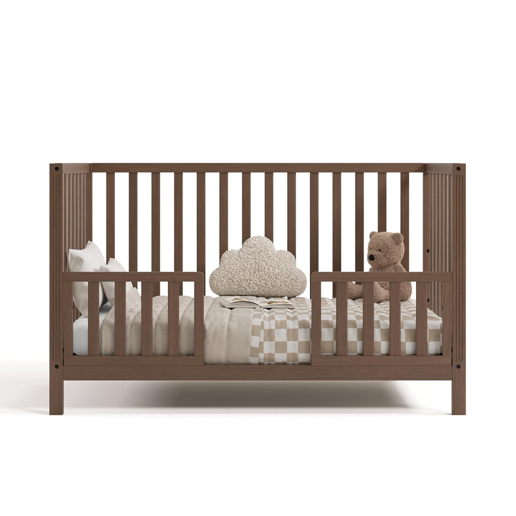 Storkcraft Morningside 5-in-1 Convertible Crib – GREENGUARD Gold Certified, Fits Standard Crib Mattress, Converts to Toddler Bed, Daybed and Full Bed, 4 Adjustable Mattress Heights (Hazelnut)