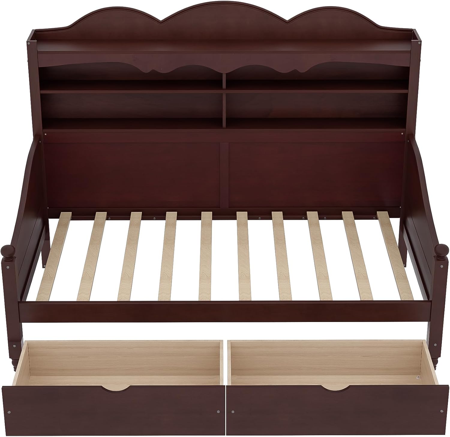 Harper & Bright Designs Captain's Bed with 2 Storage Drawers and Bookcase Headboard,Twin Size Wood Day Bed Frame with Sturdy Slats Support,Espresso