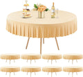 8 Pack Champagne Spandex Round Tablecloths for 60 inch Tables, Stretchy Fitted 5FT Round Table Cloths with Skirt for Wedding Party Dining Banquet