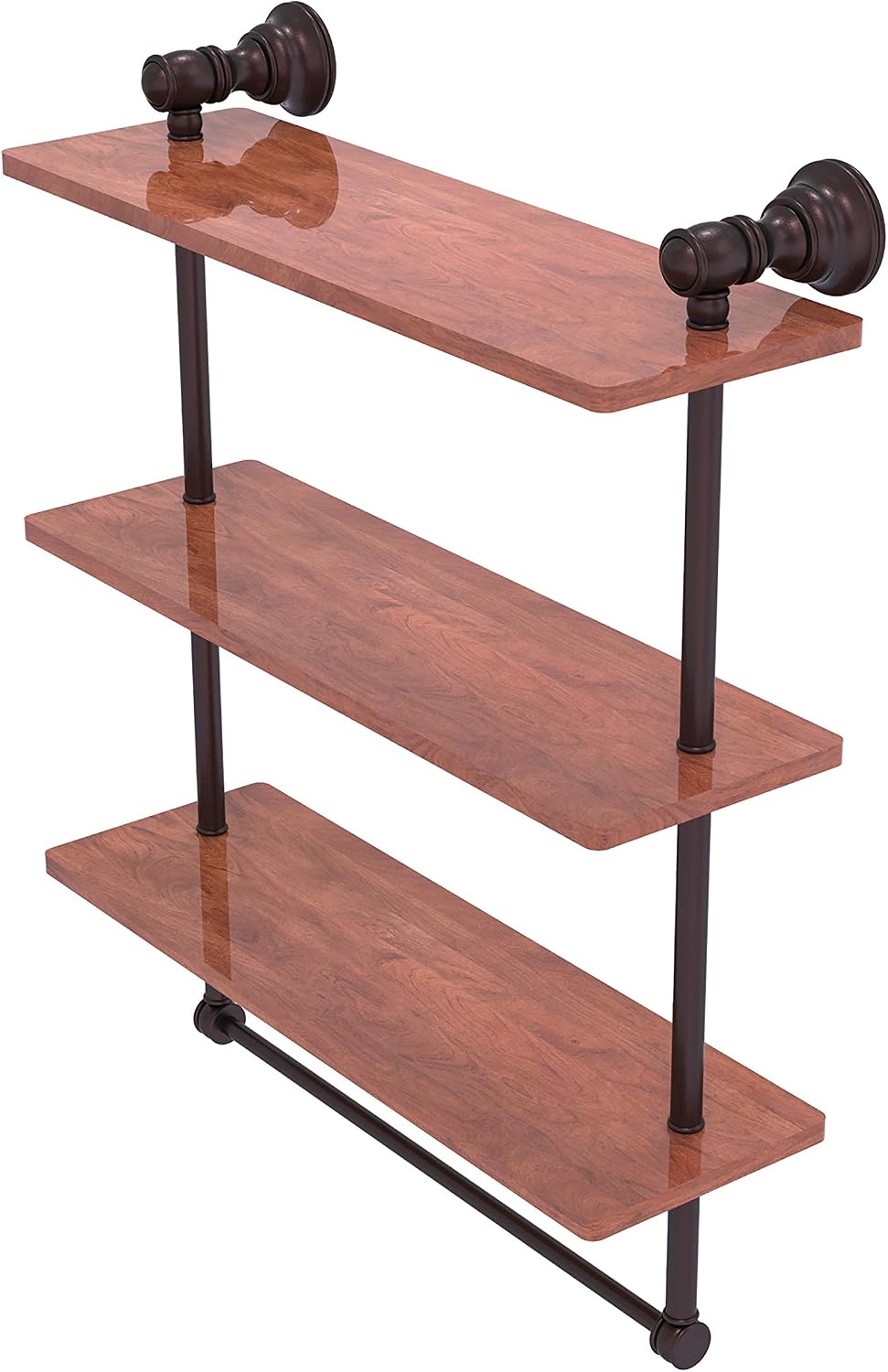 Allied Brass CL-5-16TB-IRW Carolina Collection 16 Inch Triple Towel Bar Wood Shelf, Antique Bronze