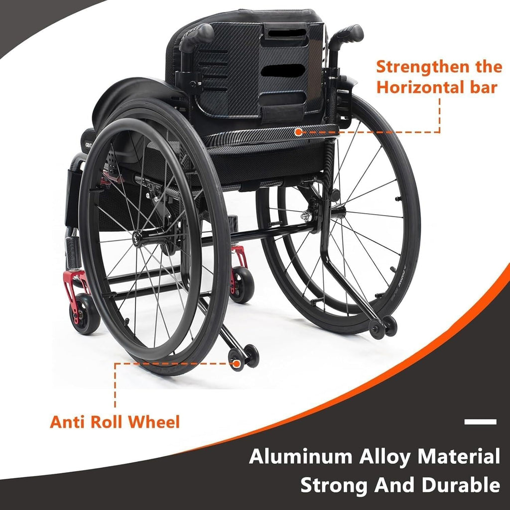 Aluminium Sports Wheelchair,Ultralight Transit Travel Wheelchair,Lightweight Transport Wheelchair,Portable Fast Self-Propelled Wheelchair,Quick Releasefor Rear Wheel,Manual Brake,Storage Bag(Hard Back