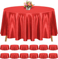 12 Pack 120 Inch Round Tablecloth, Red Satin Fabric Table Cloth for Round Tables, Wrinkle Resistant Washable TableCover Bright Silk Table Clothes for Wedding Party Dining Tables Banquet