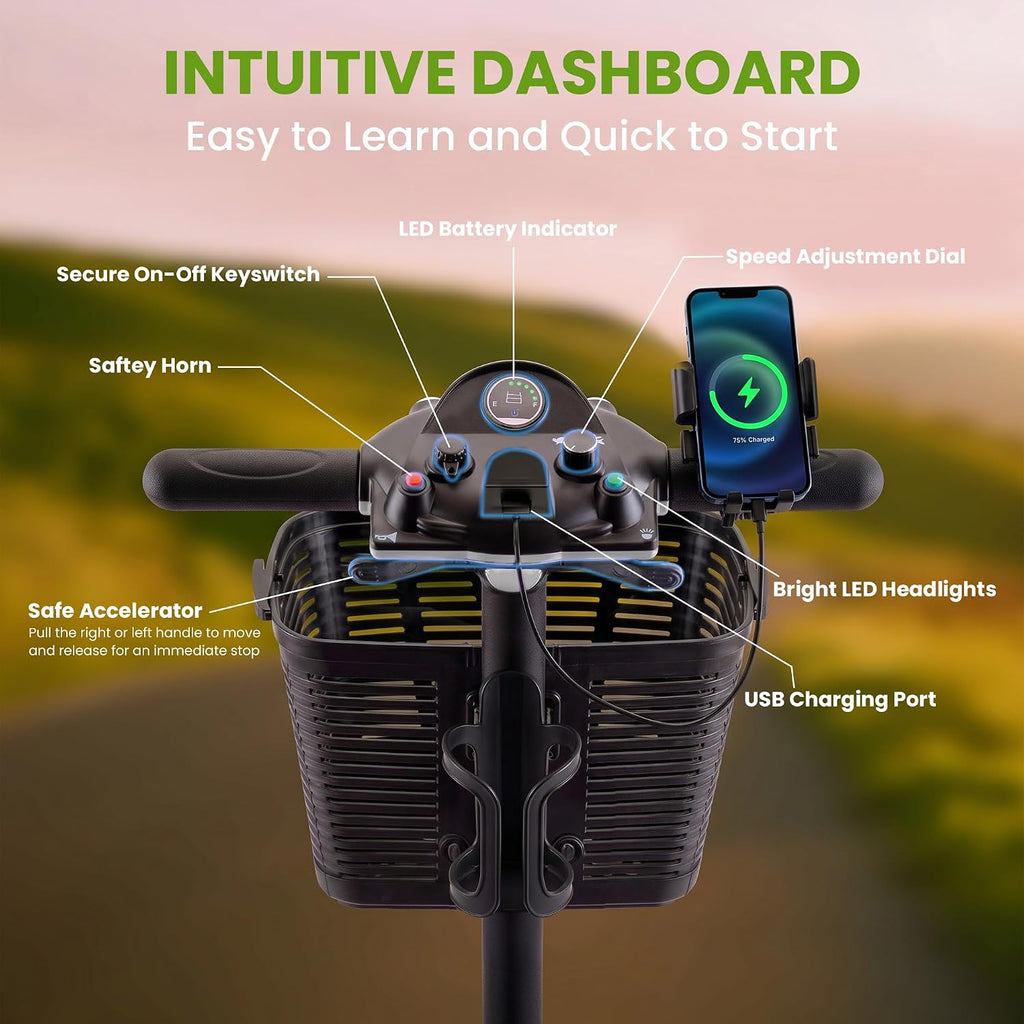 SUNDERWELL Mobility Scooters for Seniors & Adults, Compact Foldable Mobility Scooter with Tool-Free Disassembly, 15 Miles Electric Powered Mobility Scooters with 300 lb Capacity & USB Port (Silver)