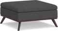 SIMPLIHOME Owen 36 inch Wide Mid Century Modern Square Coffee Table Storage Ottoman in Slate Grey Linen Look Fabric, Assembled, for the Living Room, Entryway and Family Room