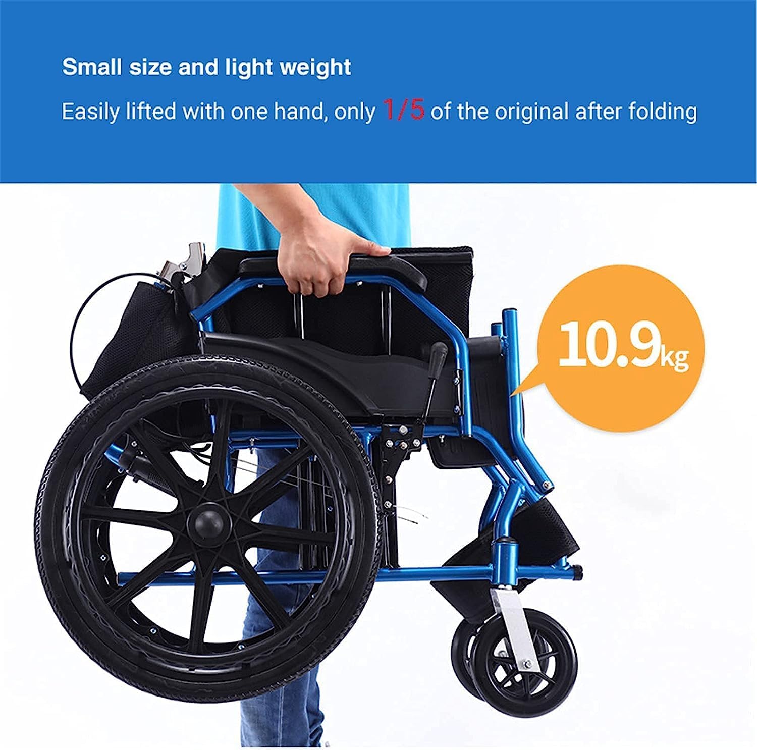 Wheelchairs Folding Wheelchairs, Self Propelled Wheelchairs Super Lightweight Aluminium Folding Transit Wheelchair with 20 Inch Extra Wide Seat, Elderly Disabled Travel Mobility Scooter