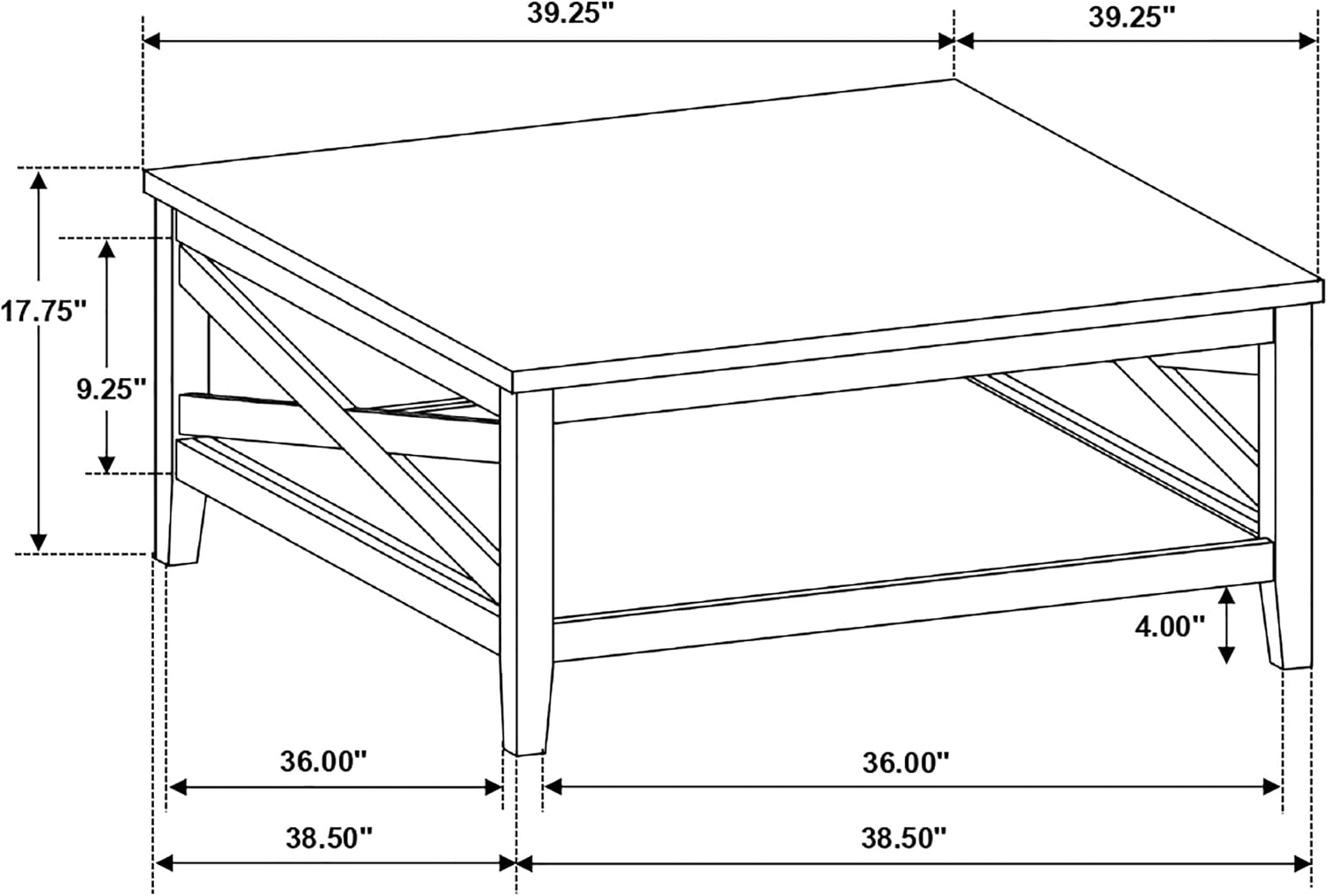 Coaster Home Furnishings - Hollis - Engineered Wood - Square Coffee Table with X-Cross Accents, Lower Shelf and Two-Tone Design - Living Room - 39-Inch - Brown and White - 708098