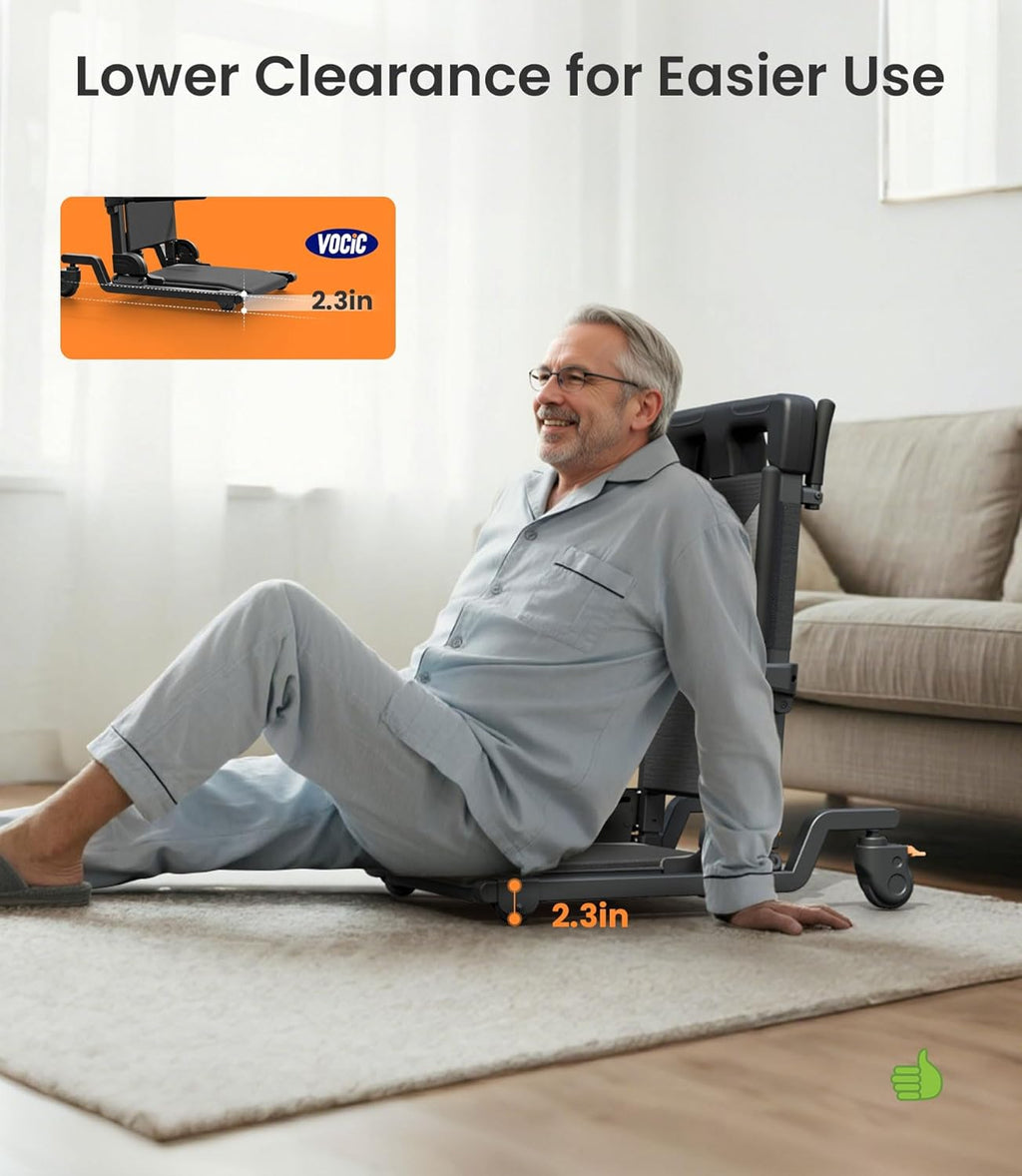 VOCIC Electric Chair Lift Get Up from Floor, Movable with 4 Wheels, Portable Rolling Chair Lift with T-Stabilized Base, Short-Distance Transport, Lift for Elderly from Floor, Supports 350 LBS, AX35
