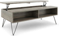 SIMPLIHOME Hunter SOLID MANGO WOOD and Metal 48 inch Wide Rectangle Industrial Lift Top Coffee Table in Grey for the Living Room and Family Room