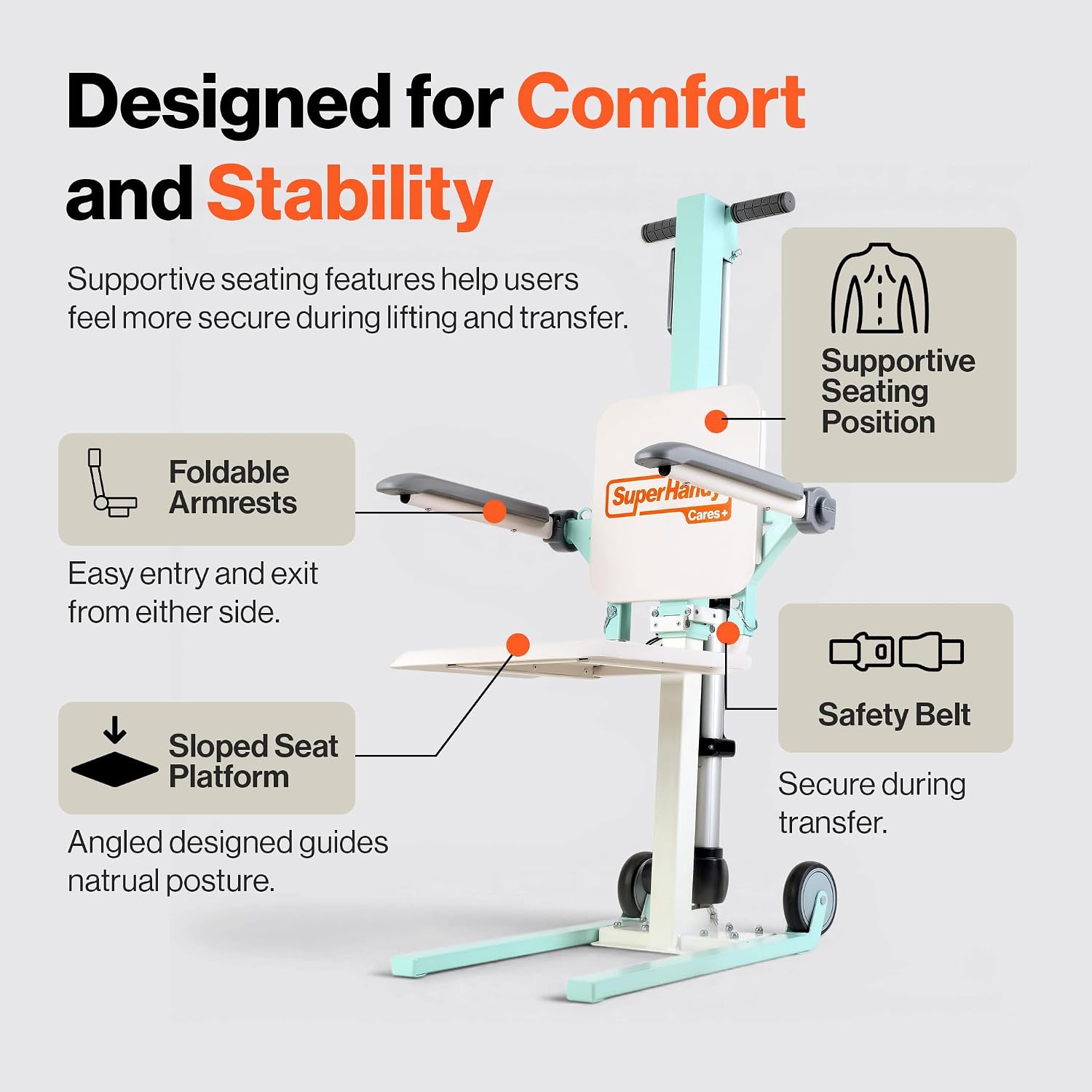 SuperHandy GoRise FC Electric Floor to Chair Lift for Seniors and People with Disabilities - 400 Lbs Capacity, Seating Transfer Assistance, Magnetic Remote [Patent Pending]