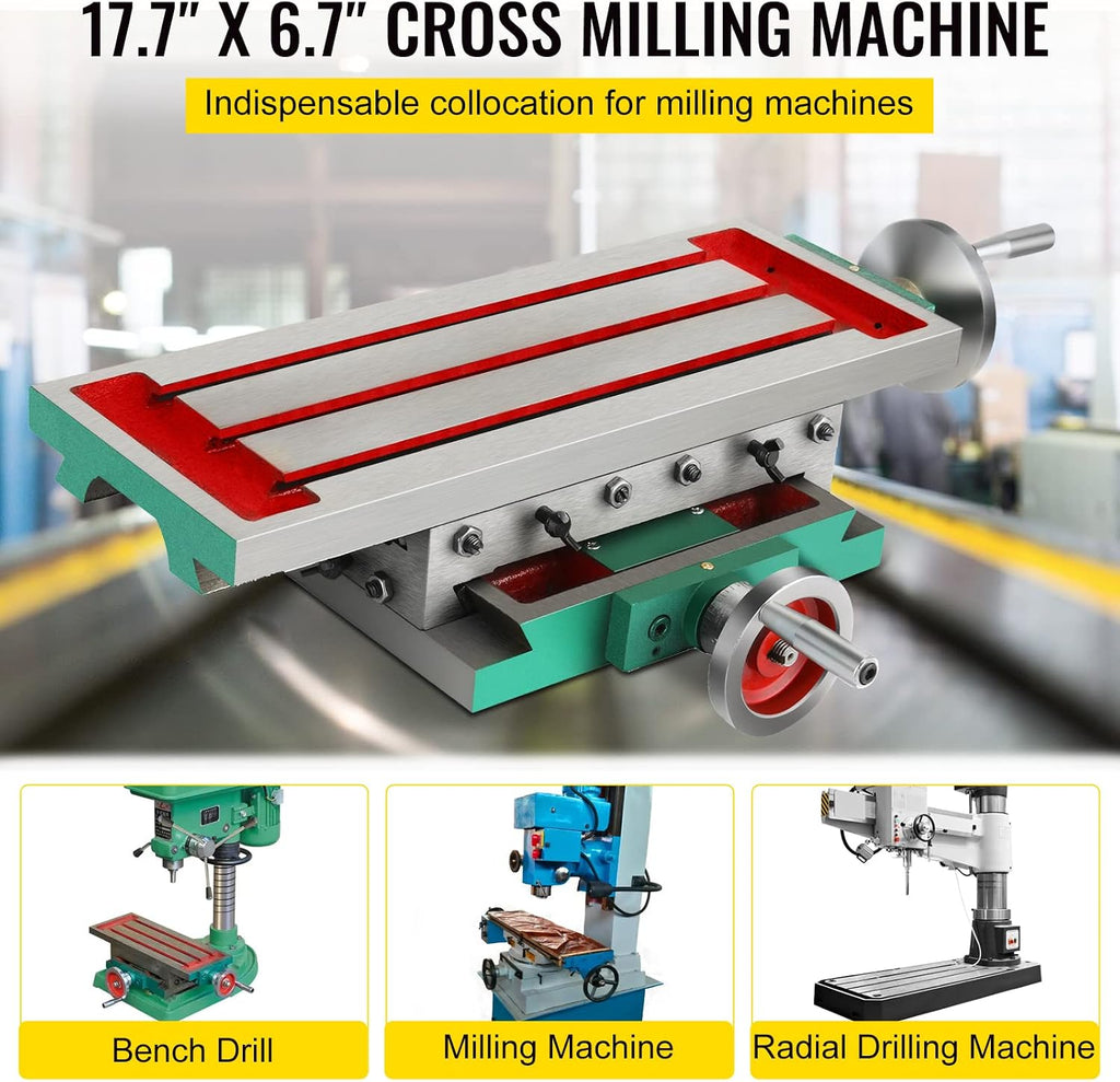 VEVOR Milling Working Table 17.7 X 6.7 Inch, Compound Milling Machine Work Table 2 Axis 4 Ways Move, Multifunction Milling Working Table Heavy-duty Structure,for Milling and Drilling Machine