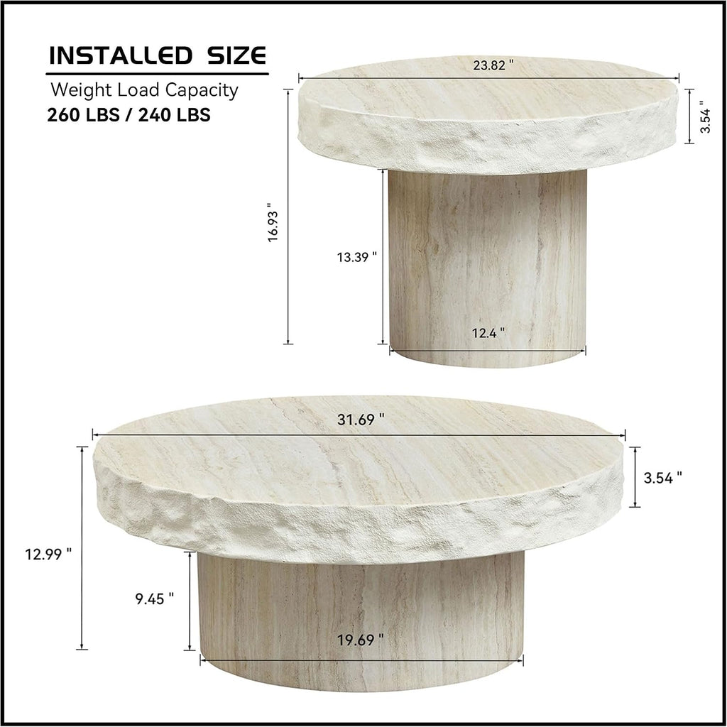 Faux Mars Textural Patterns Mordern Coffee Tables Set of 2 for Apartment Living Room,No Need Assembly,Beige(23.82'+31.69')