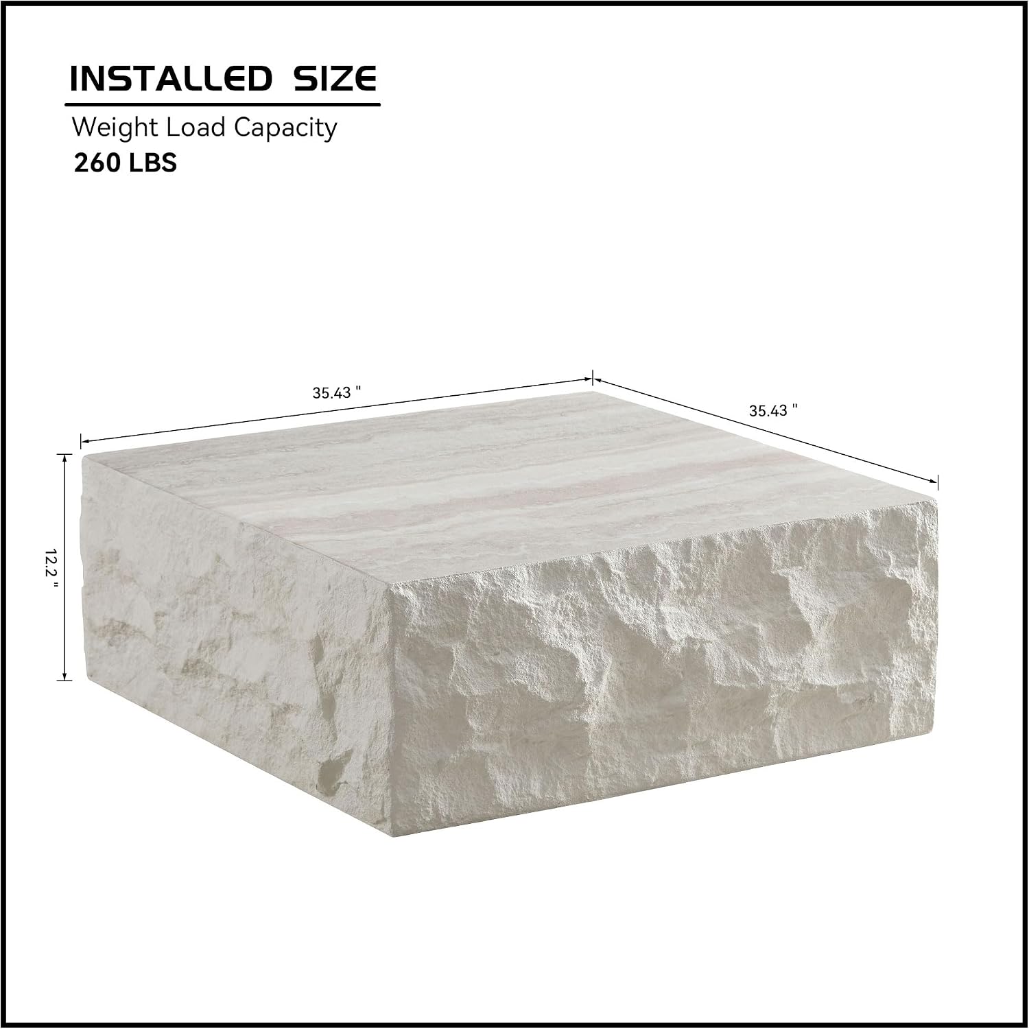 35.43' Marble Travertine Pattern Square Coffee Table for Living Room, Modern Minimalist Center Side End Table for Living Room, Apartment, Office, Marble Stone Shape, No Need Assembly