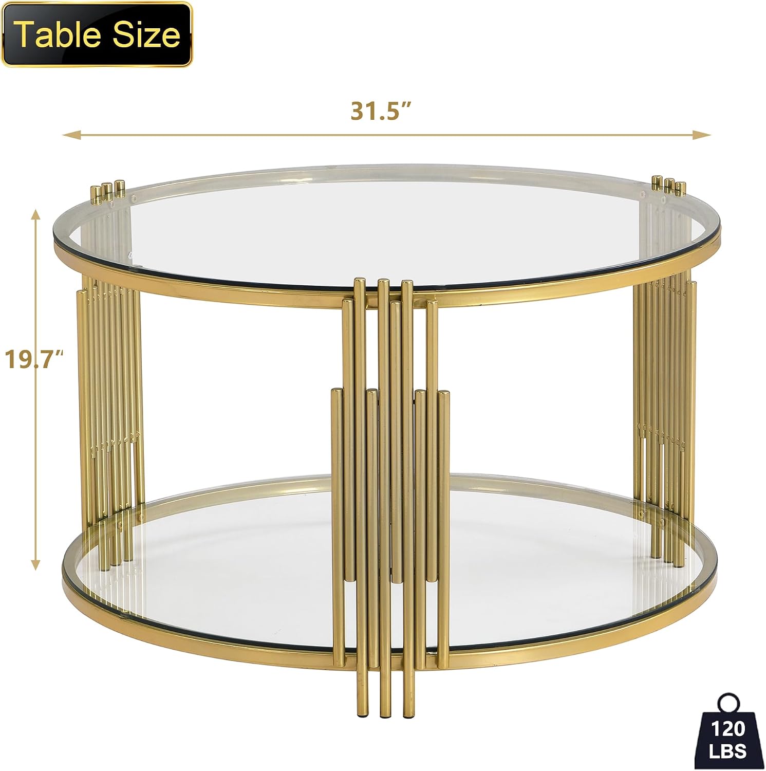 Gold Glass Coffee Table Round Modern Living Room Table, Luxury Stainless Steel Irregular Leg Tempered Glass, Circle Sofa Center Table for Home Office, 31.5' Clear