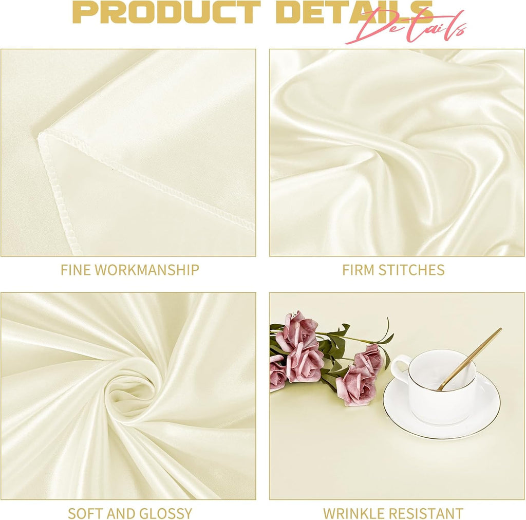 Pesonlook 12 Pack Ivory Round Tablecloth, 120 Inch Satin Fabric Table Cloth for Round Table, Wrinkle Resistant Washable Table Cover Bright Silk Table Clothes for Wedding Party Dining Table Banquet