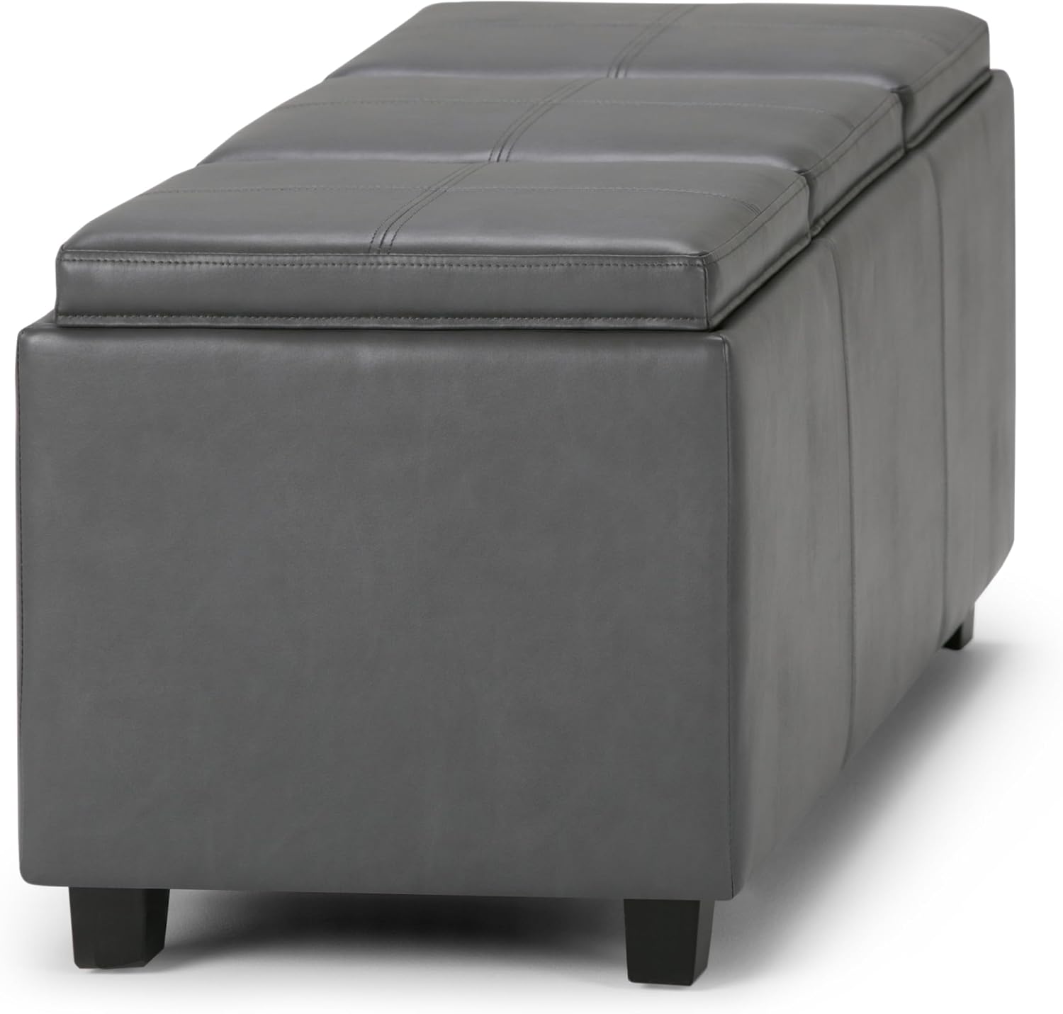 SIMPLIHOME Avalon Storage Ottoman - 42 inch Wide Upholstered Vegan Leather Rectangular Flip-Top Ottoman in Stone Grey, Contemporary Coffee Table Ottoman for Living Room with Hidden Storage