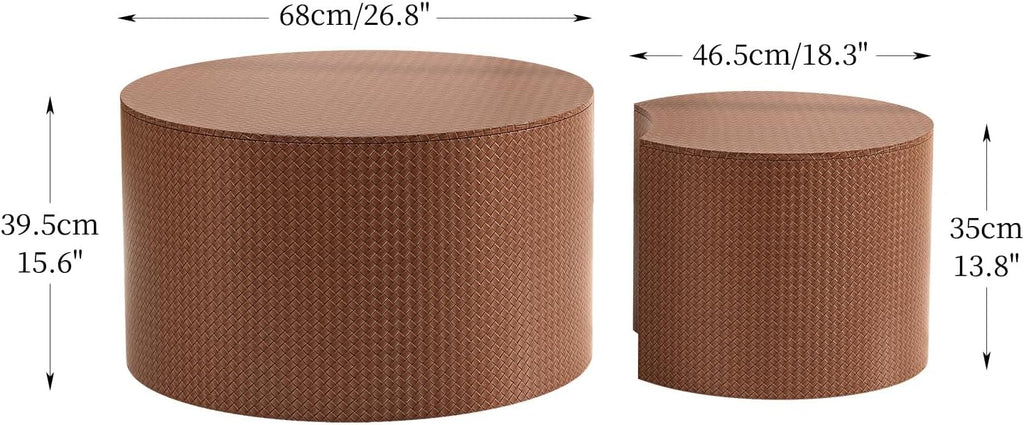 Round Coffee Table Set of 2 Modern Nesting Coffee Tables Drum Coffee Tables with Non-Slip Feet, Circle Nesting Tables End Table for Living Room Office, No Assembly (Brown 26.8'+18.3')