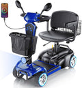 15/25/30/50Miles Eldryvon 4 Wheels Electric Mobility Scooter for Seniors, Dual Basket, 350W Powered Wheelchair with Rotating Seat, Mirrors, Foldable Motorized Scooter for Adults (Blue, 25Miles)