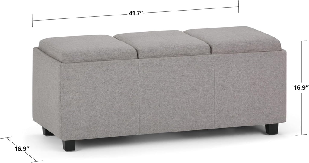 SIMPLIHOME Avalon Storage Ottoman - 42 inch Wide Upholstered Linen Look Fabric Rectangular Flip-Top Ottoman in Cloud Grey, Contemporary Coffee Table Ottoman for Living Room with Hidden Storage