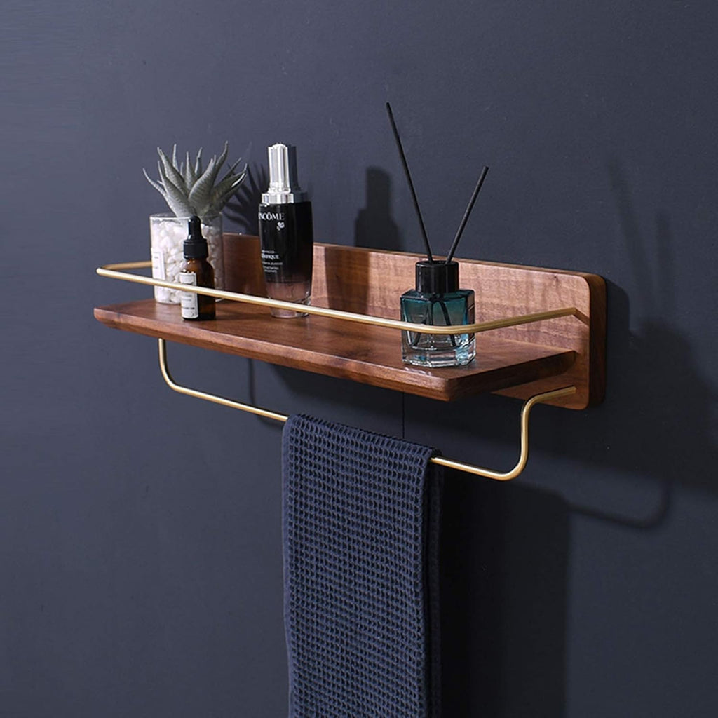 Solid Wood Bathroom Rack, Cosmetic Storage Rack, Towel Bar, Vanity Table, Wall-Mounted Wall-Free Punching
