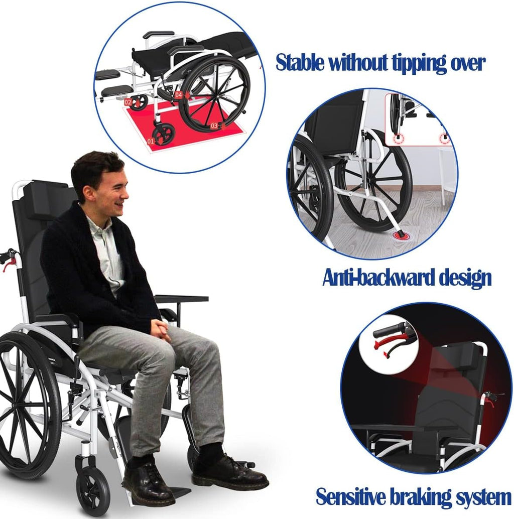 Lightweight Folding Transport Outdoor Comfortable Mobile Wheelchair Displacement Machine with 18' Wide Seat Foldable Transport Chair Folding Mobility Aid,Mobility Scooter with Toilet Bowl,