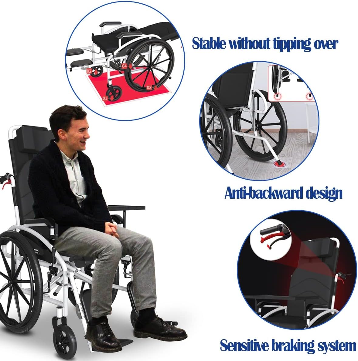 Lightweight Folding Transport Outdoor Comfortable Mobile Wheelchair Displacement Machine with 18' Wide Seat Foldable Transport Chair Folding Mobility Aid,Mobility Scooter with Toilet Bowl,