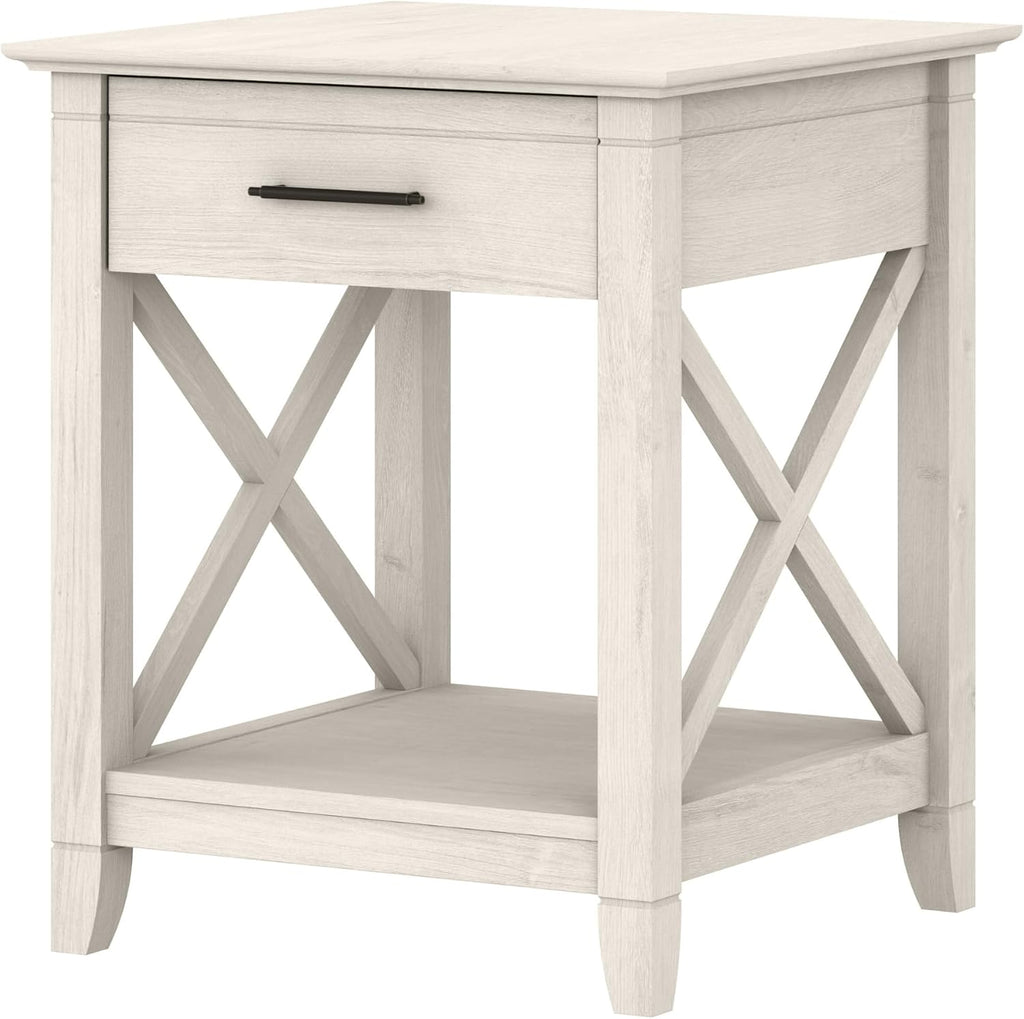 Bush Home End Table with Drawer, Nightstand with Storage, Living Room and Bedroom Furniture, Key West Collection, Linen White Oak