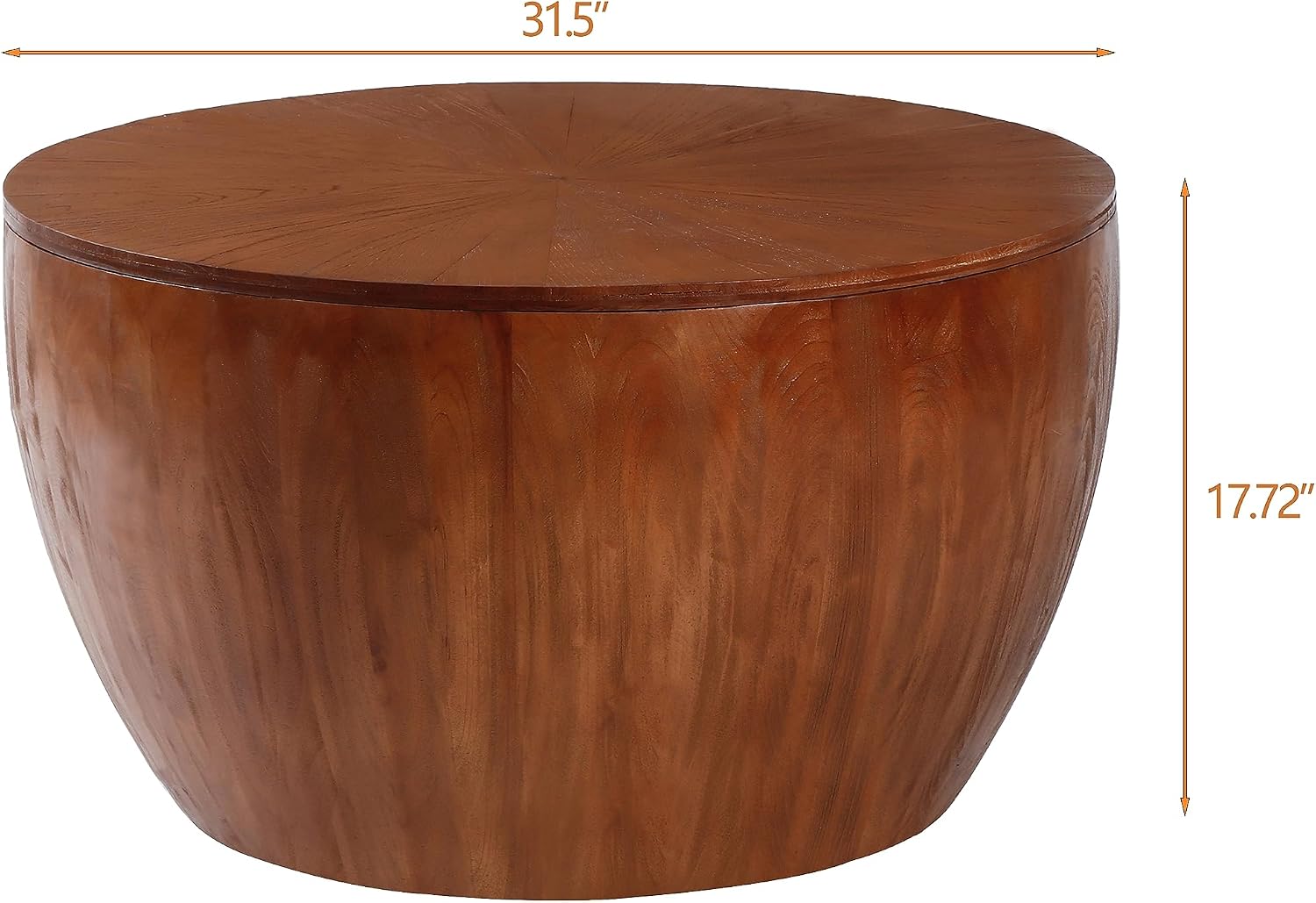 31.5' Retro Style Bucket Shaped Coffee Table with Storage, Drum Center Table for Living Room, Apartment, Office, Dining Room, Brown, No Need Assembly
