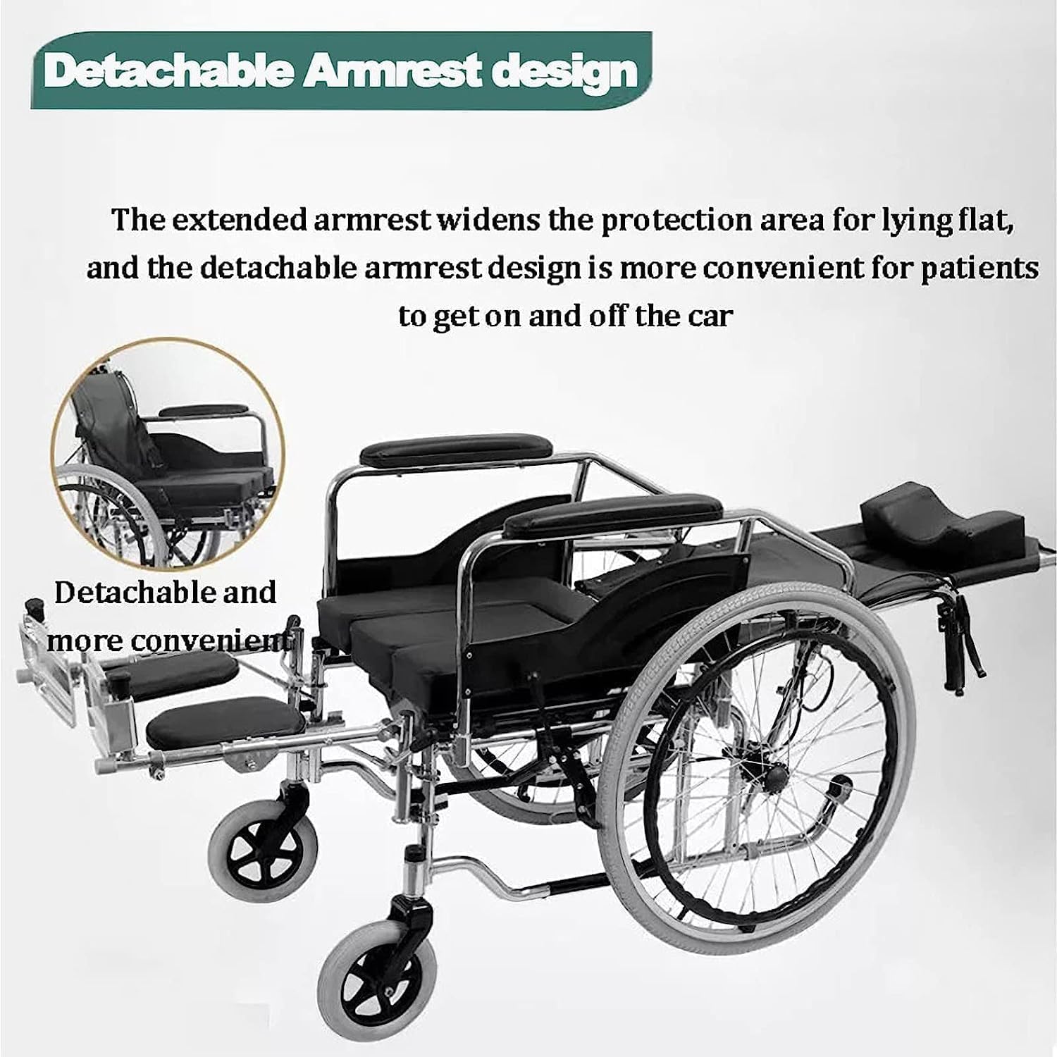 Fully Reclining Wheelchair 6 in 1 Multifunctional Folding Manual Wheelchair Commode W/Headrest High Back Bathroom Wheelchair Scooter for Seniors,220lbs Driving Trolley