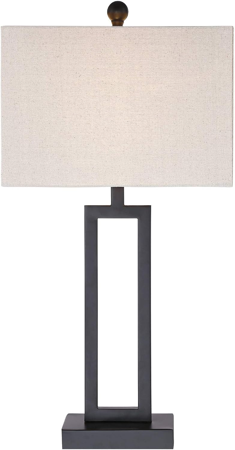 360 Lighting Aston Modern Industrial Table Lamps 26' High Set of 2 Rich Black Open Rectangular Metal Base Off-White Fabric Shade for Living Room Bedroom House Bedside Nightstand Home Office