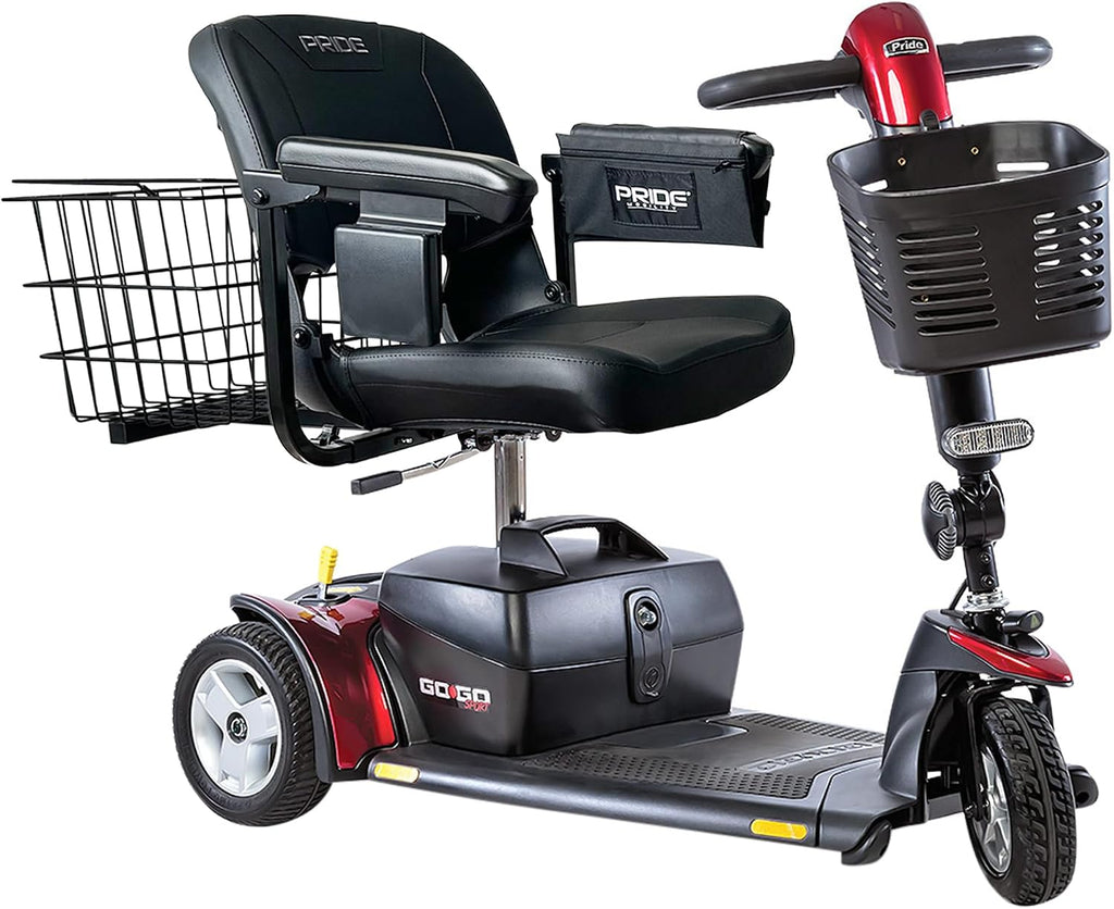Go Go Sport 3 Wheel + Accessories Compatible with Pride Mobility Go Go Scooters, Adults & Elderly, Enhanced Stability and Comfort, Compact Design, Portable Scooter, 18 AH Battery, Warranty