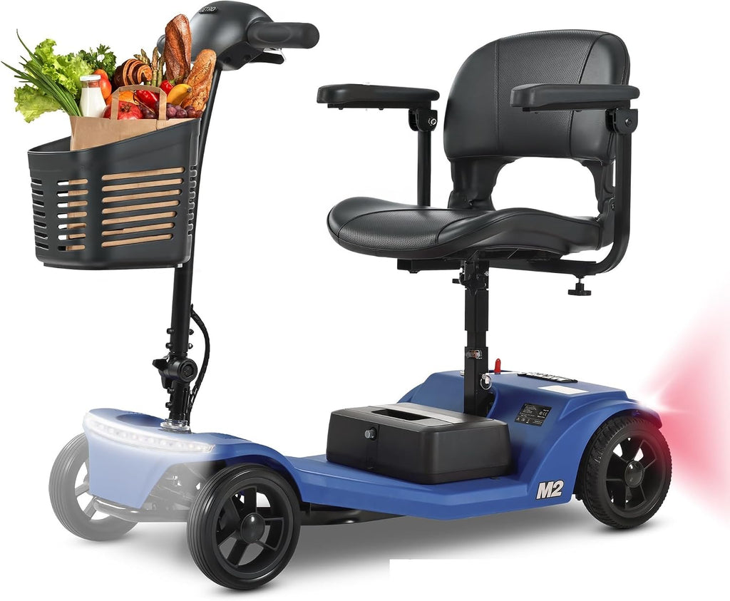 Mobility Scooters for Seniors & Adults 350 Lb Weight Foldable,All-Terrain 4-Wheel Powered Scooter,Lightweight Foldable Disability Electric Wheelchair,Front Rear Led Lights with Basket,Blue