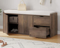 LVB Entryway Bench with Storage, 40' Storage Bench with Padded Cushioned Seat, Farmhouse Shoe Bench with 2 Drawers Cabinet Shelf, Industrial Wood Shoe Rack Bench for Living Bedroom，Rustic Oak, 40in
