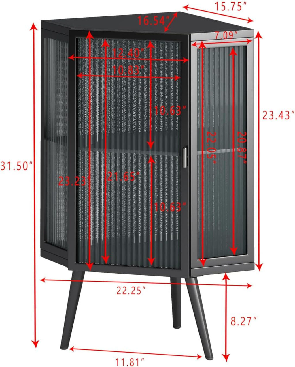 Vinsetto 22.25' Corner Floor Cabinet with Tempered Glass Door, Storage Shelves for Bathroom, Living Room, Bedroom, Black