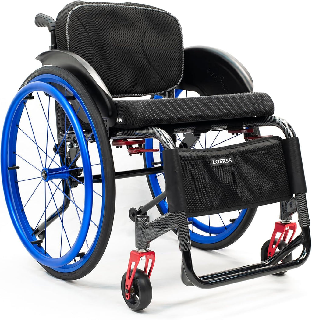 Lightweight Transport Wheelchair,Ultralight Transit Travel Wheelchair,Aluminium Sports Wheelchair,Portable Self-Propelled Wheelchair,Quick Releasefor Rear Wheel,Manual Brake,Storage Bag,Seat Belt(Blue