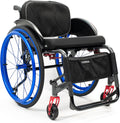 Lightweight Transport Wheelchair,Ultralight Transit Travel Wheelchair,Aluminium Sports Wheelchair,Portable Self-Propelled Wheelchair,Quick Releasefor Rear Wheel,Manual Brake,Storage Bag,Seat Belt(Blue