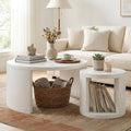 Round Coffee Table Set of 2, Nesting Coffee Tables with Storage, Living Room Table Set, Modern Wood Center Table for Living Room, Apartment, 31.5' & 18' Accent Table Set, White