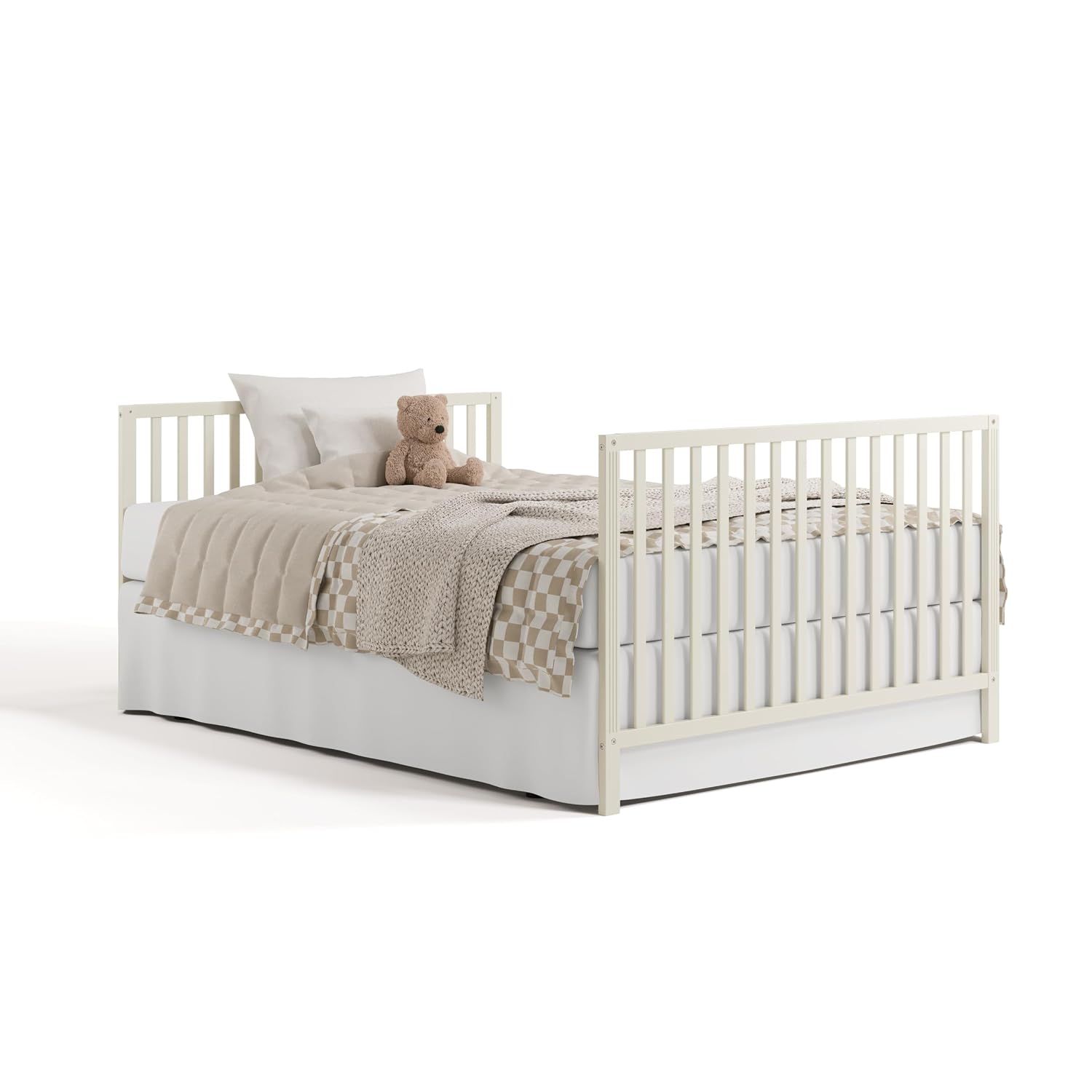 Storkcraft Morningside 5-in-1 Convertible Crib – GREENGUARD Gold Certified, Fits Standard Crib Mattress, Converts to Toddler Bed, Daybed and Full Bed, 4 Adjustable Mattress Heights (Frosted Oat)